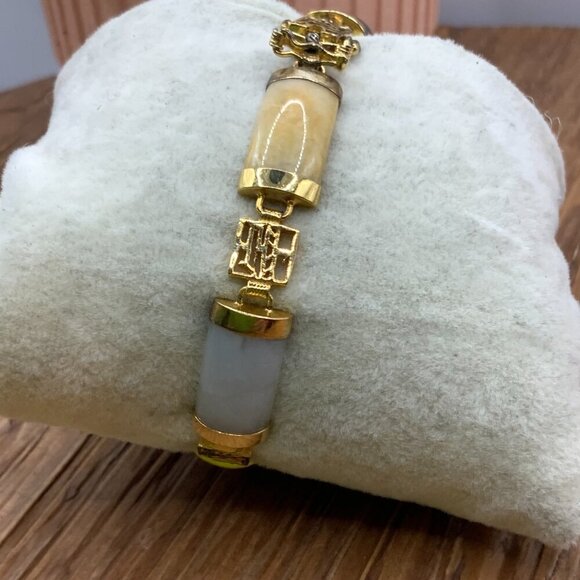 Chinese Vintage Multi Stone Gem Six Panel Bar Link A925 Bracelet - Picture 4 of 7